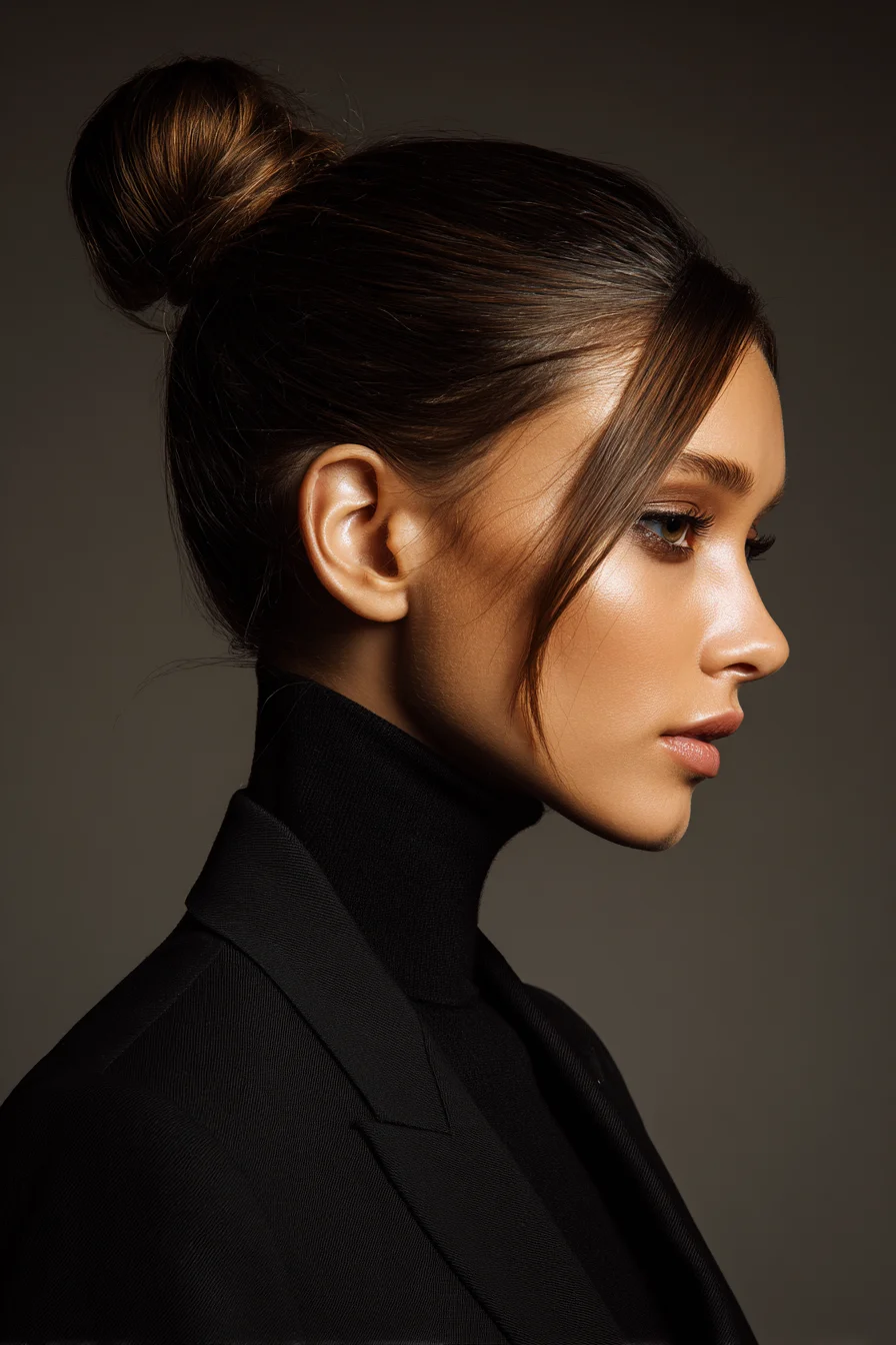 Sleek High Bun with Face‑Framing Tendrils — Smooth Updo for Medium to Thick Hair