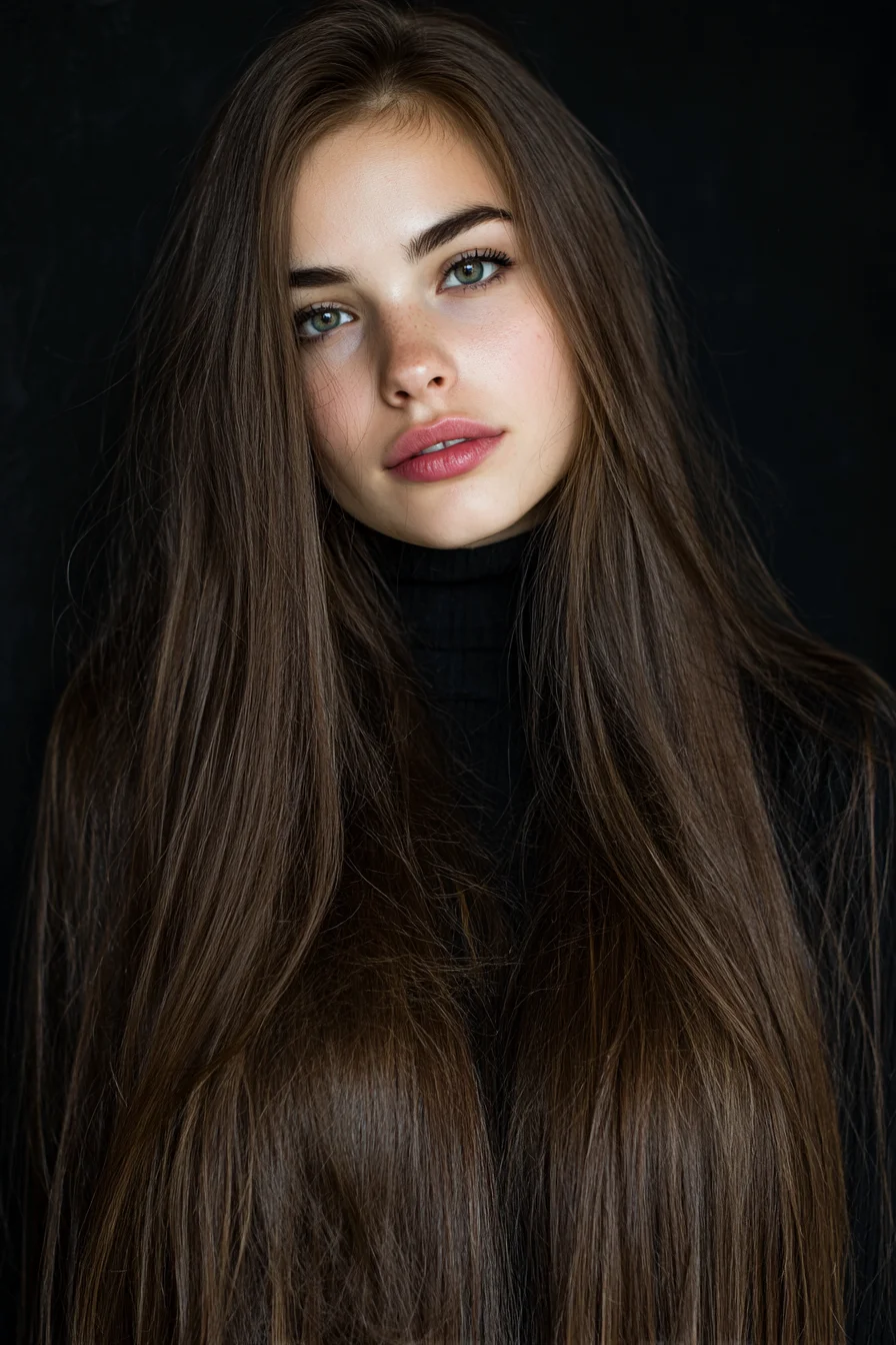 Sleek Long Layered Cut with Center Part - Smooth Straight Finish