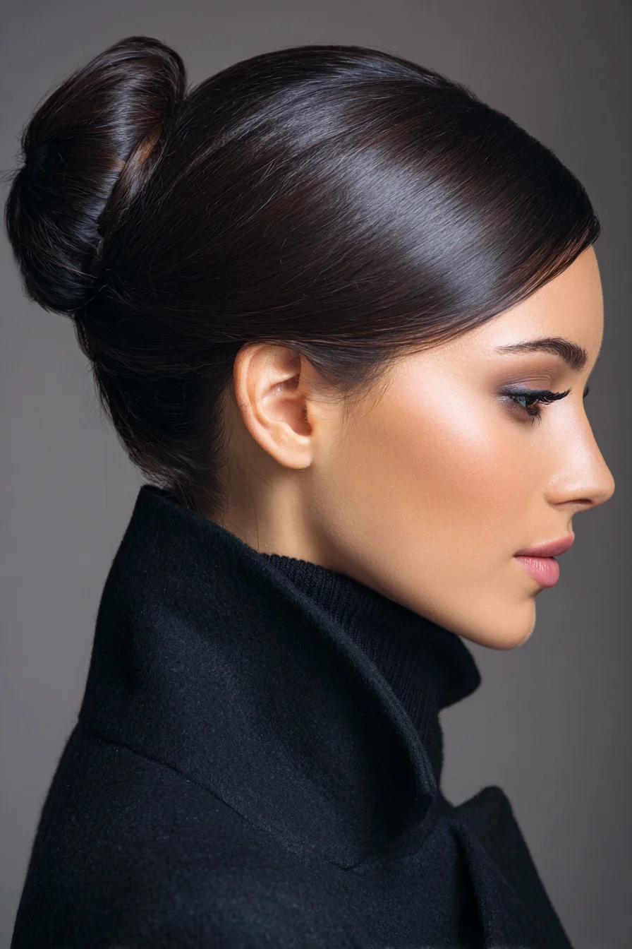 Sleek Low Bun with Side Sweep — Polished Updo for Straight to Wavy Hair