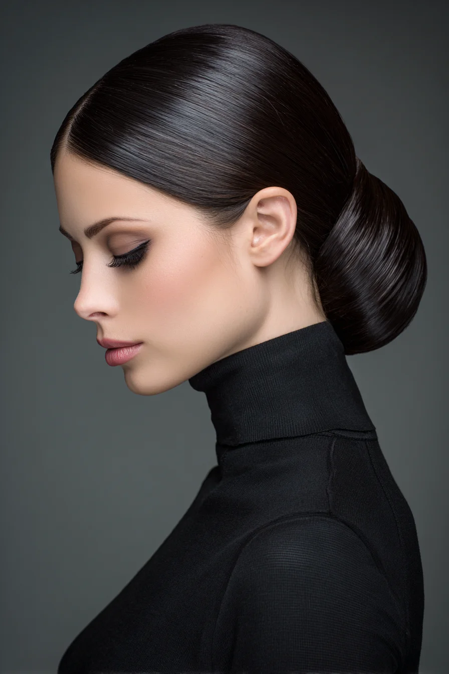 Sleek Low Chignon with Deep Side Part — Smooth Formal Updo