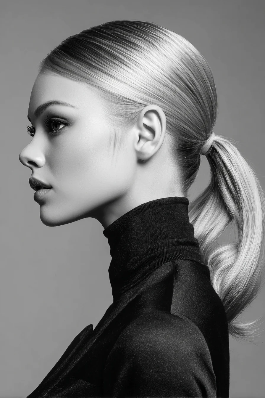 Sleek Low Ponytail with Wrapped Base — Polished Straight-Hair Style