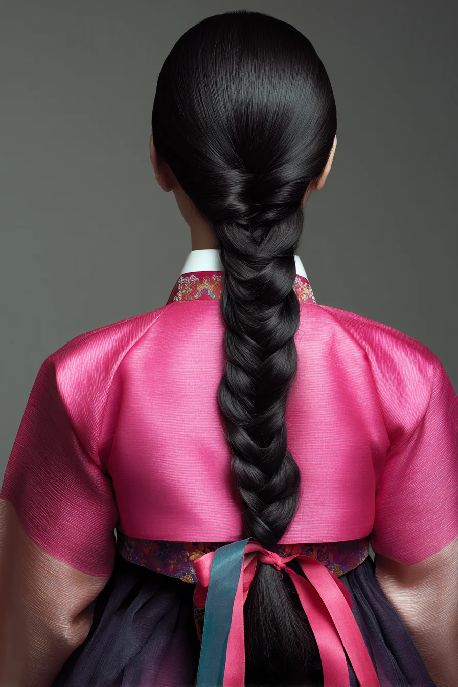 Sleek Low Three‑Strand Braid for Long, Glossy Hair