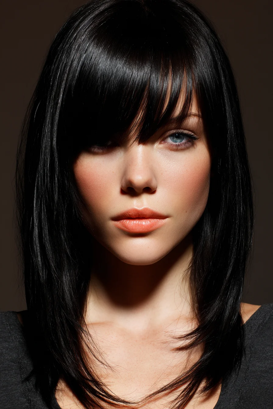 Sleek Mid-Length Layered Cut with Wispy Curtain Bangs
