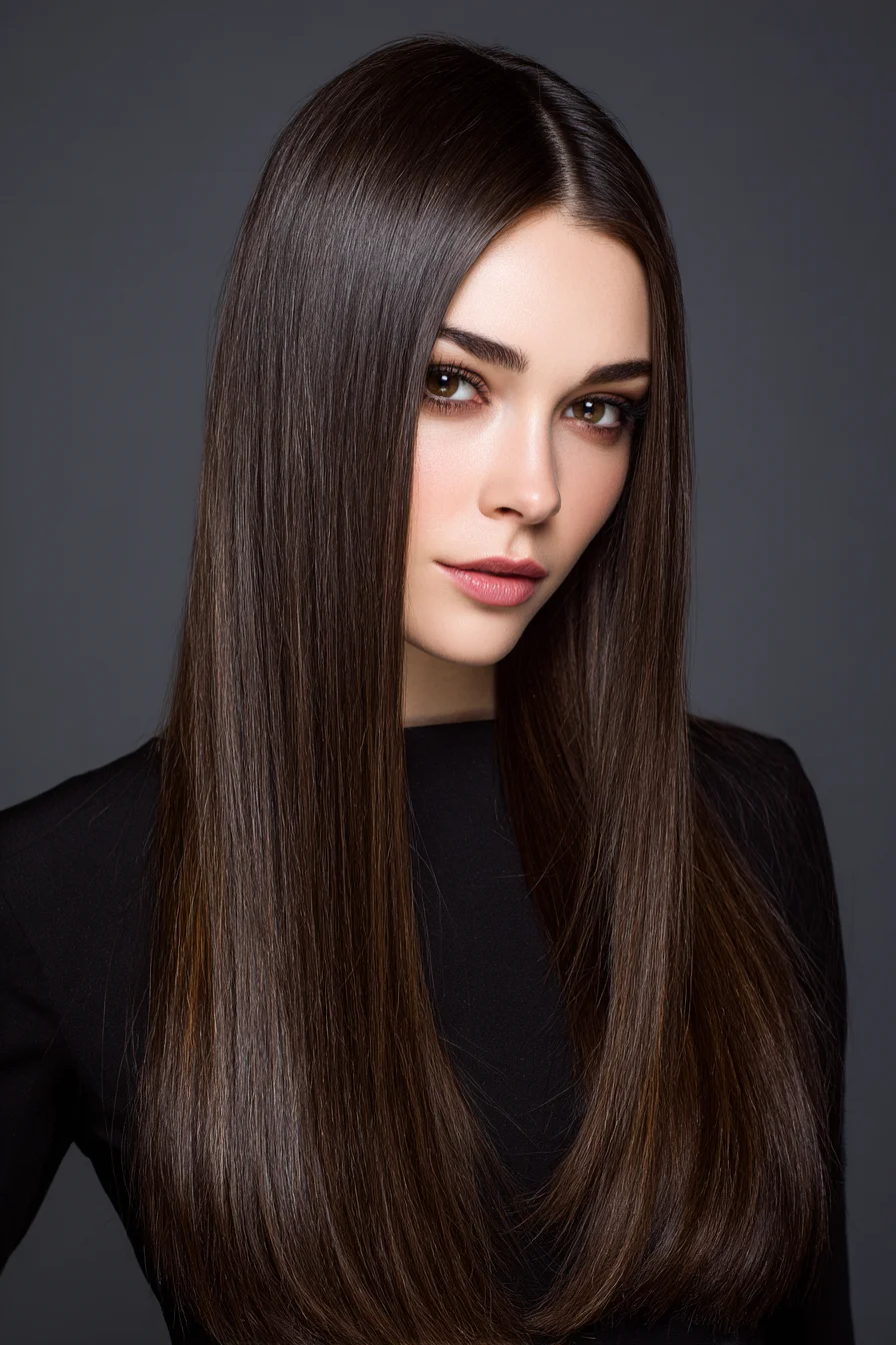 Sleek Middle-Part Long Straight Cut with Blunt Ends