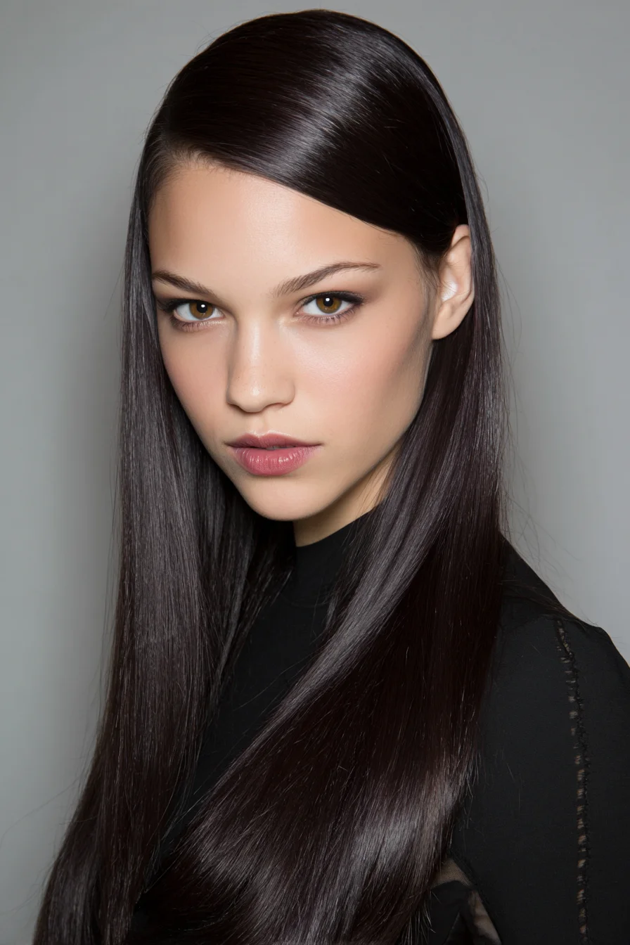 Sleek Side-Part Long Straight Hair with High-Gloss Finish