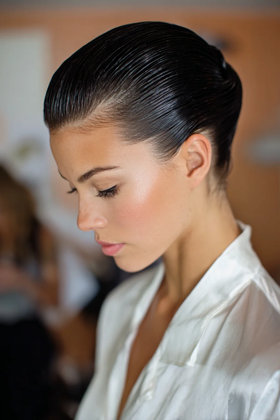 Sleek Slicked-Back Wet-Look Low Bun