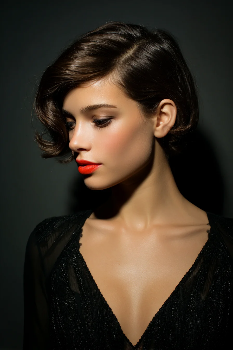 Sleek Vintage Side-Swept Short Bob with Sculpted Finger Waves
