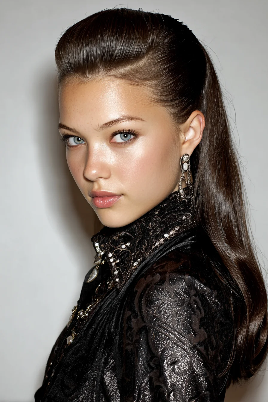 Sleek Voluminous Half-Pony with Lifted Crown and Smooth Waves