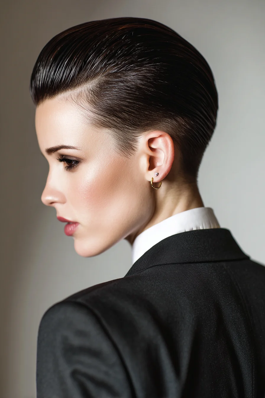 Slicked-Back Short Pixie with Tapered Undercut (Sleek Wet-Look)