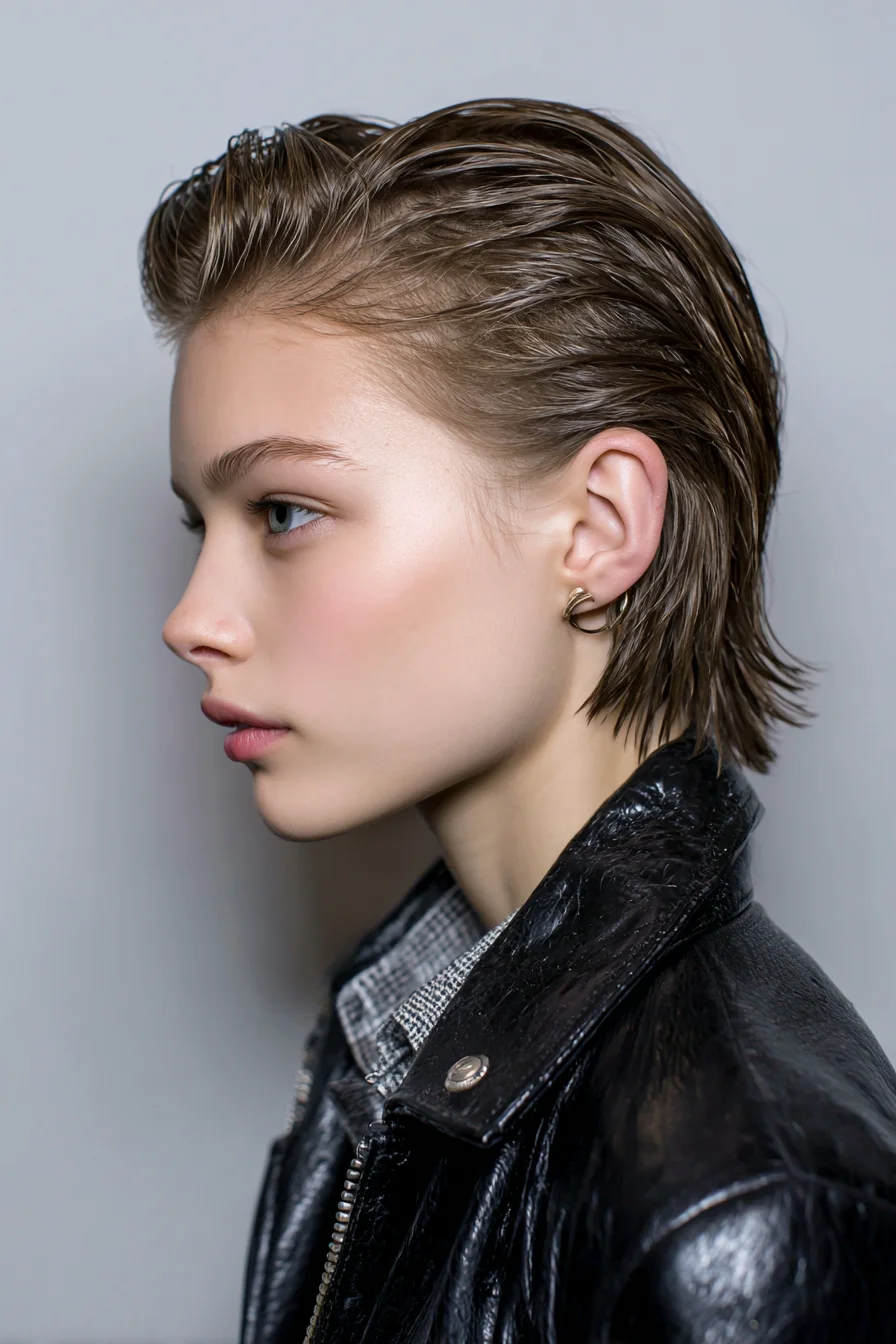 Slicked-Back Wet Look for Short Hair
