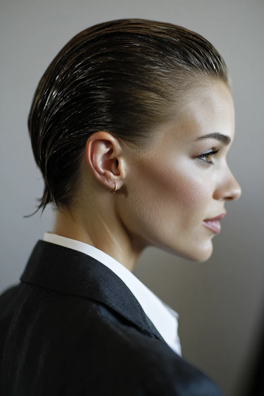 Slicked‑Back Wet‑Look for Short Pixie and Cropped Hair