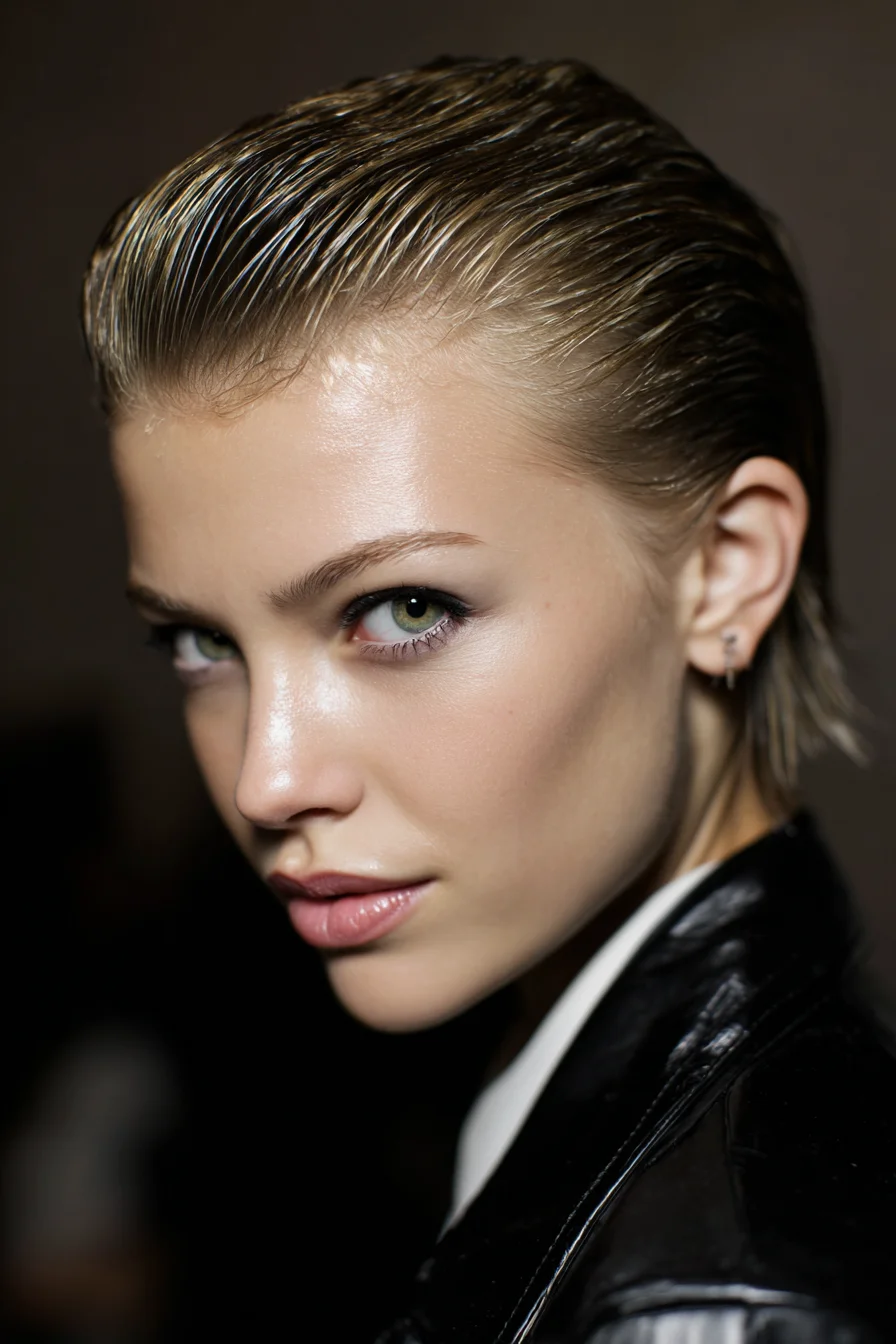 Slicked-Back Wet Look for Short to Medium Hair