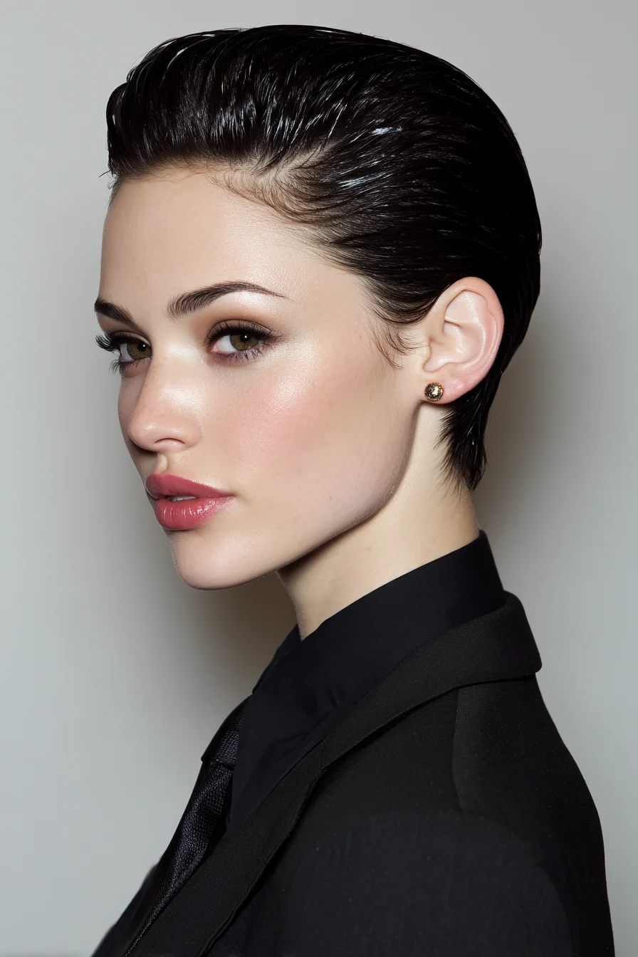 Slicked-Back Wet-Look Short Pixie Crop