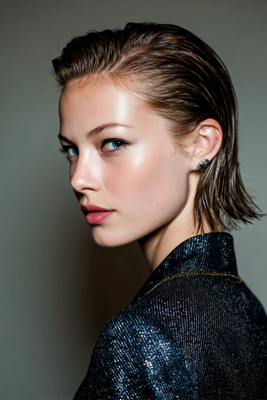 Slicked-Back Wet-Look Textured Short Bob