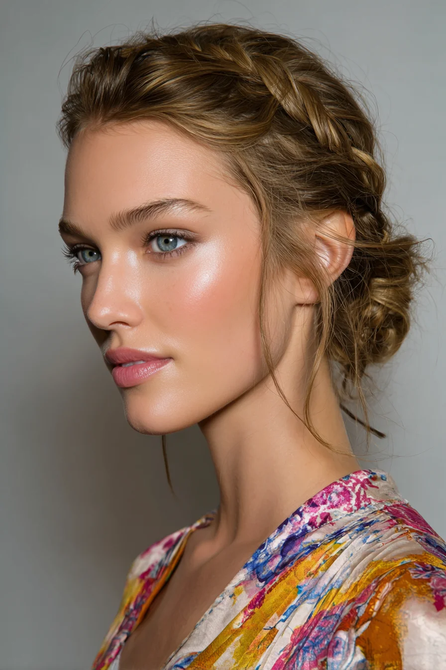 Soft Braided Crown Into Low Messy Bun — Romantic Updo for Medium Hair