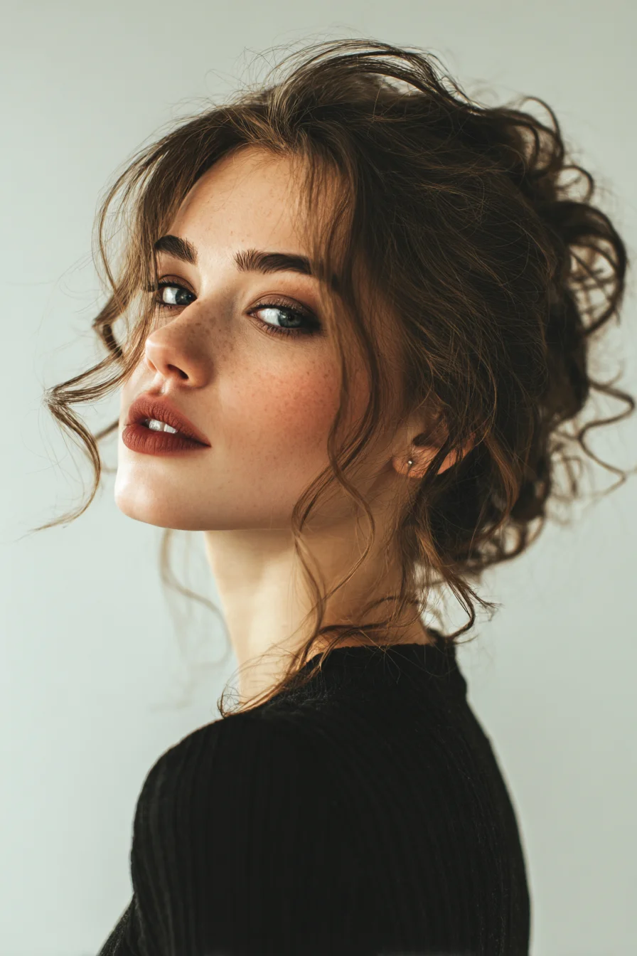 Soft Messy Updo with Face‑Framing Tendrils for Wavy or Straight Hair