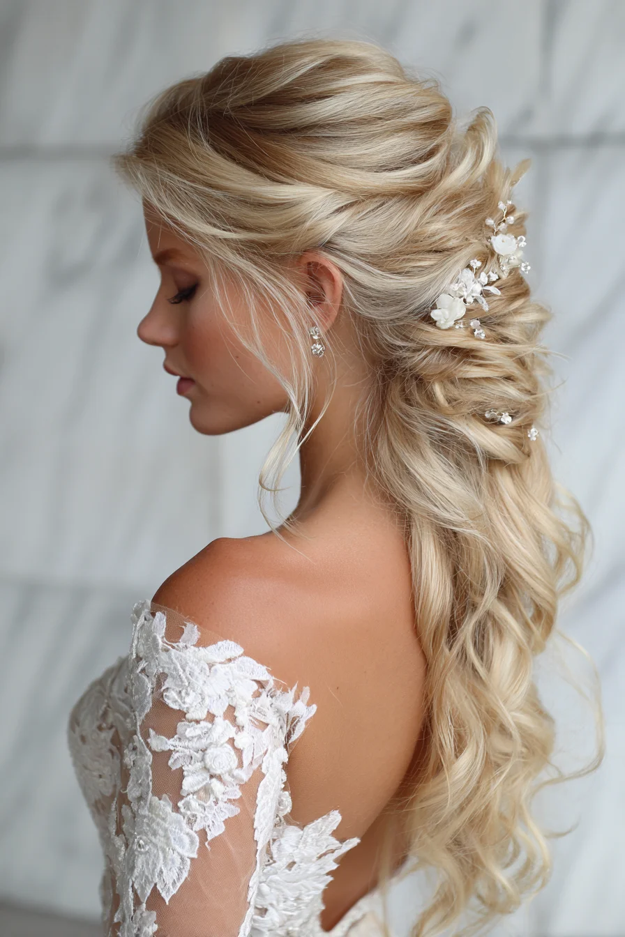 Soft Romantic Half-Up Bridal Waves with Twisted Volume