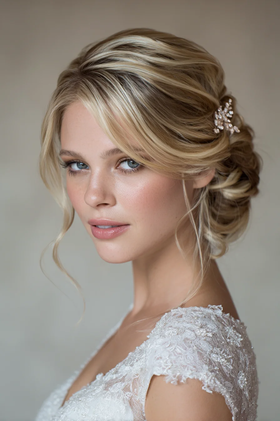 Soft Romantic Low Bun with Face-Framing Tendrils