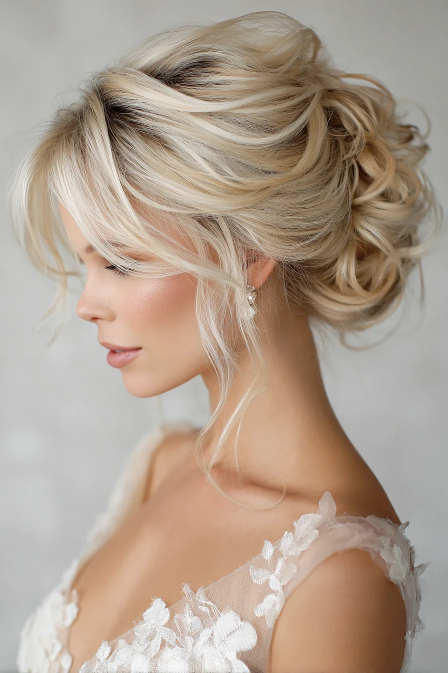 Soft Romantic Textured Updo with Face‑Framing Tendrils — Bridal/Formal Hairstyle