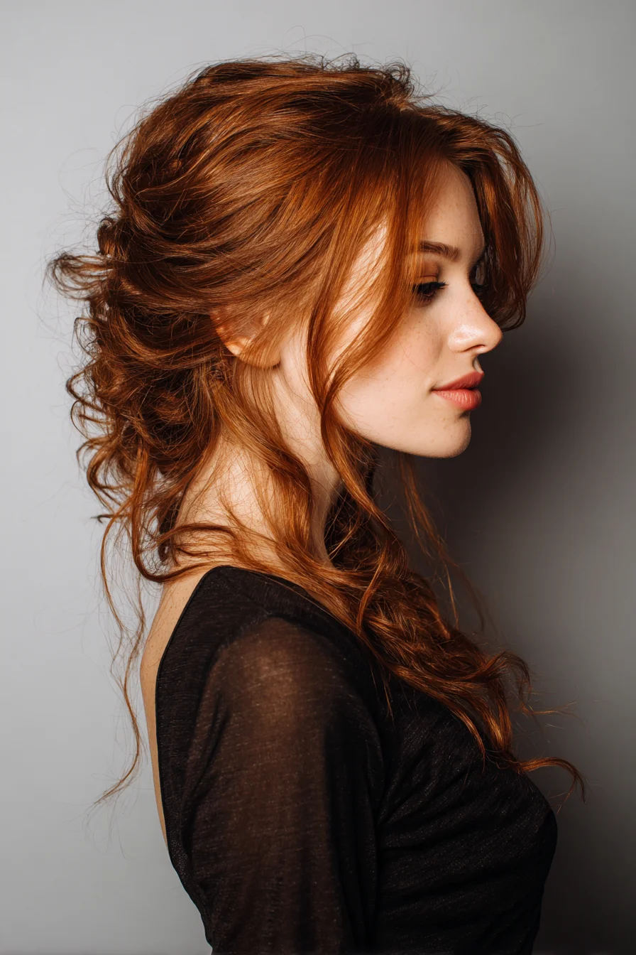 Soft Textured Half‑Up Curly Updo with Face‑Framing Tendrils