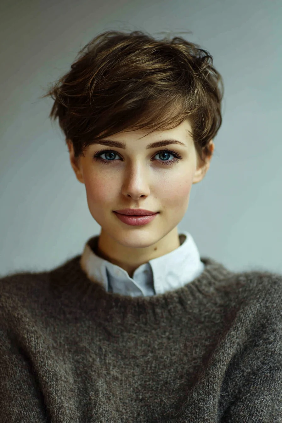 Soft Textured Pixie with Side-Swept Fringe