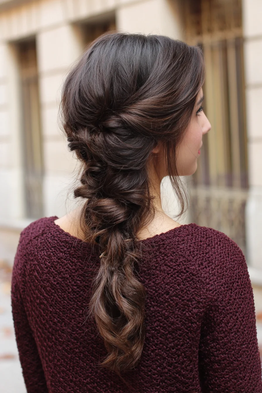 Soft Textured Pull-Through Braid with Face‑Framing Tendrils