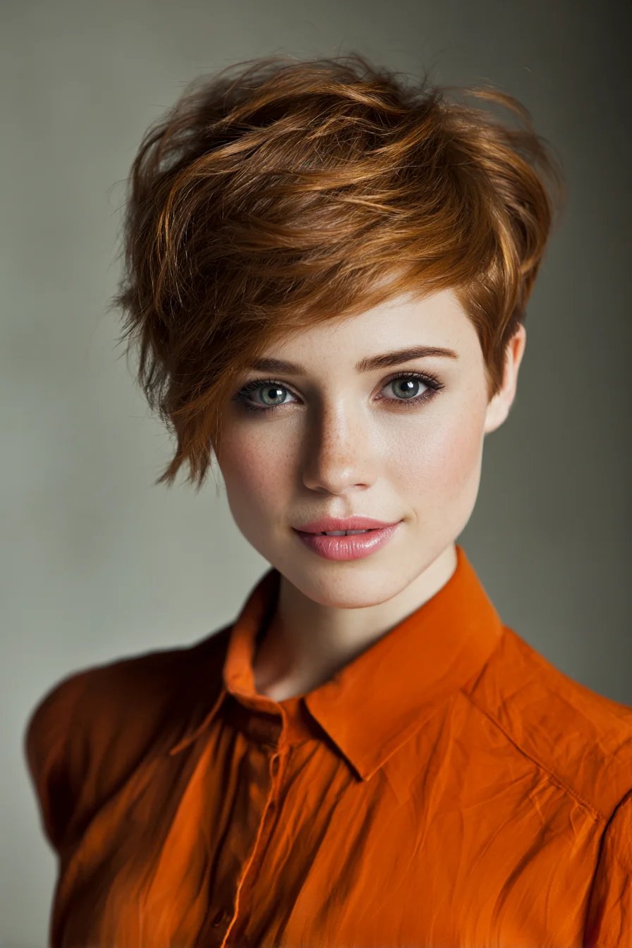 Textured Asymmetrical Pixie Cut — Short Layered Top with Side‑Swept Fringe