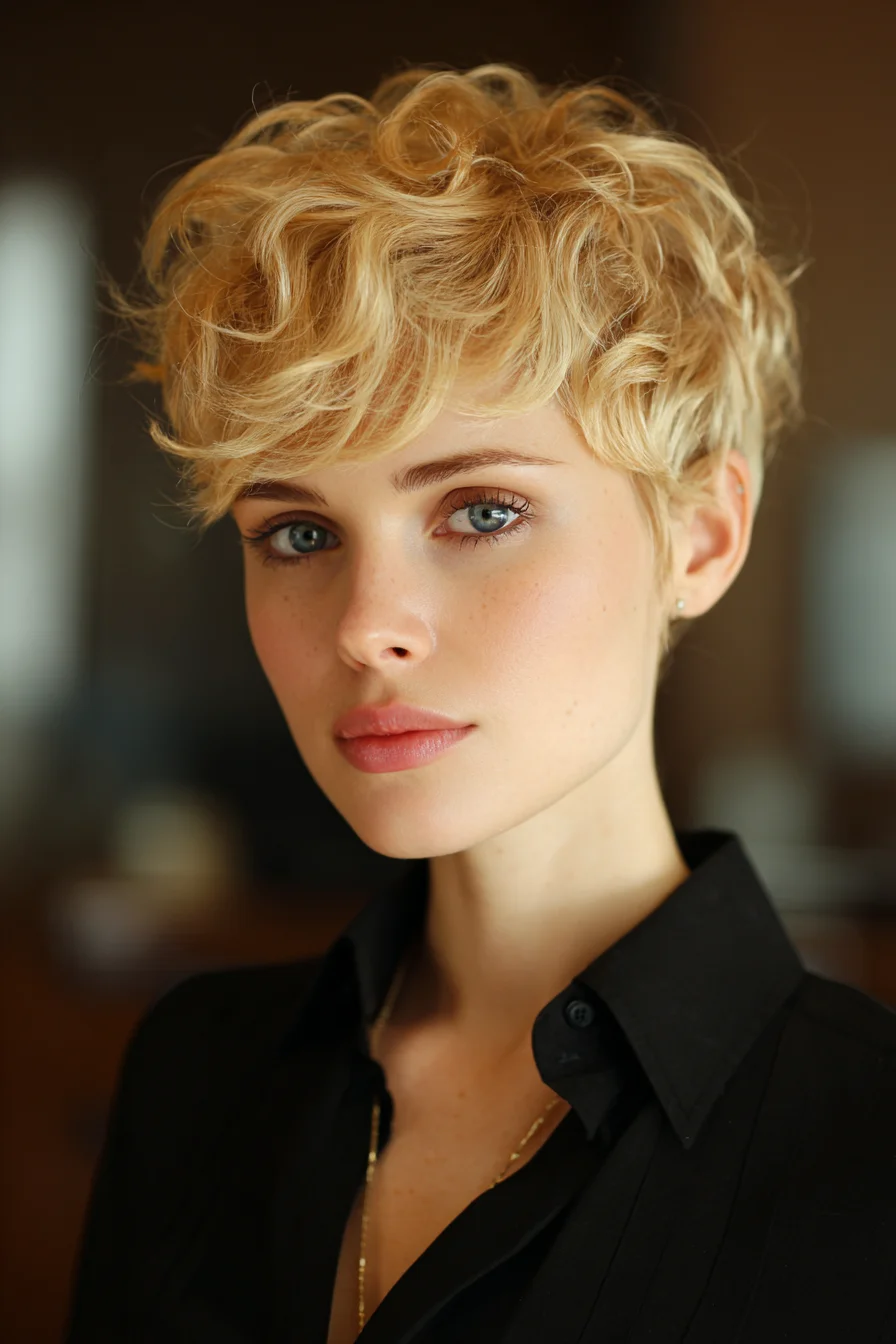 Textured Blonde Pixie with Soft Tousled Waves