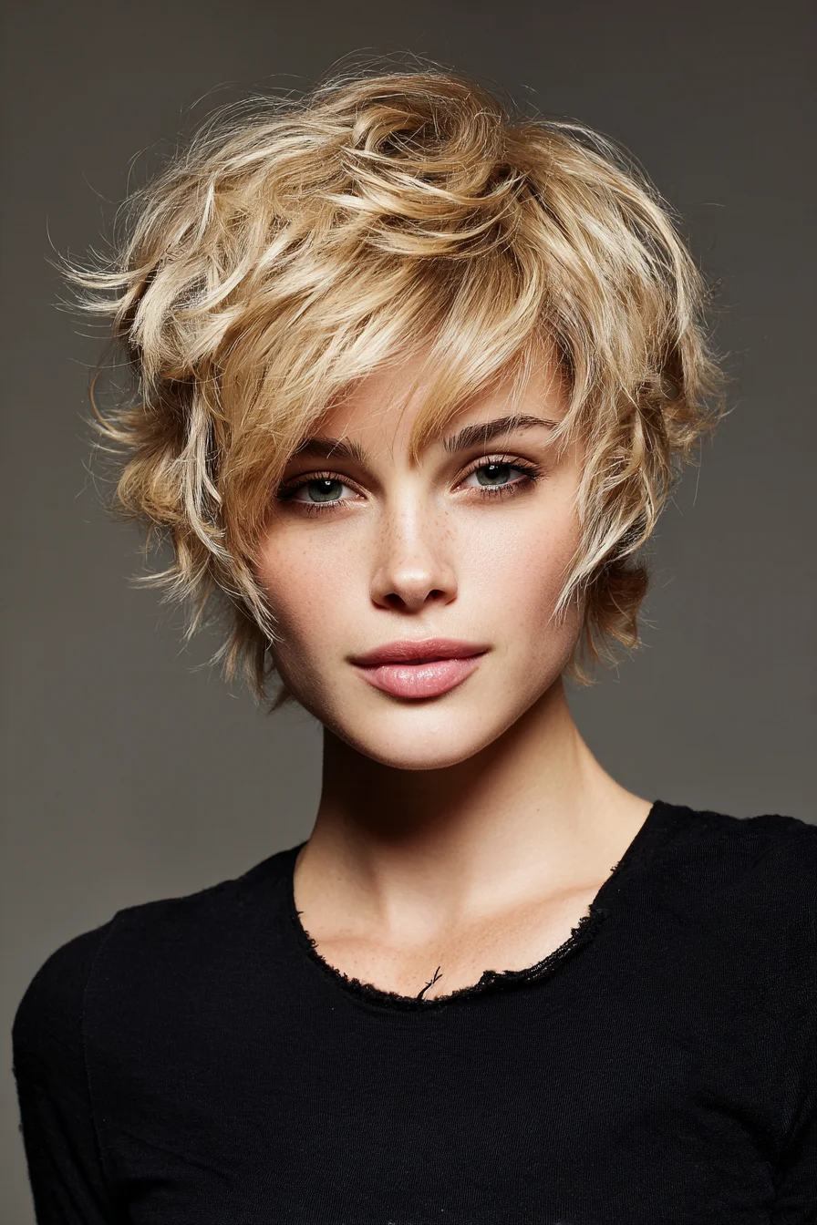 Textured Blonde Shaggy Pixie with Tousled Layers
