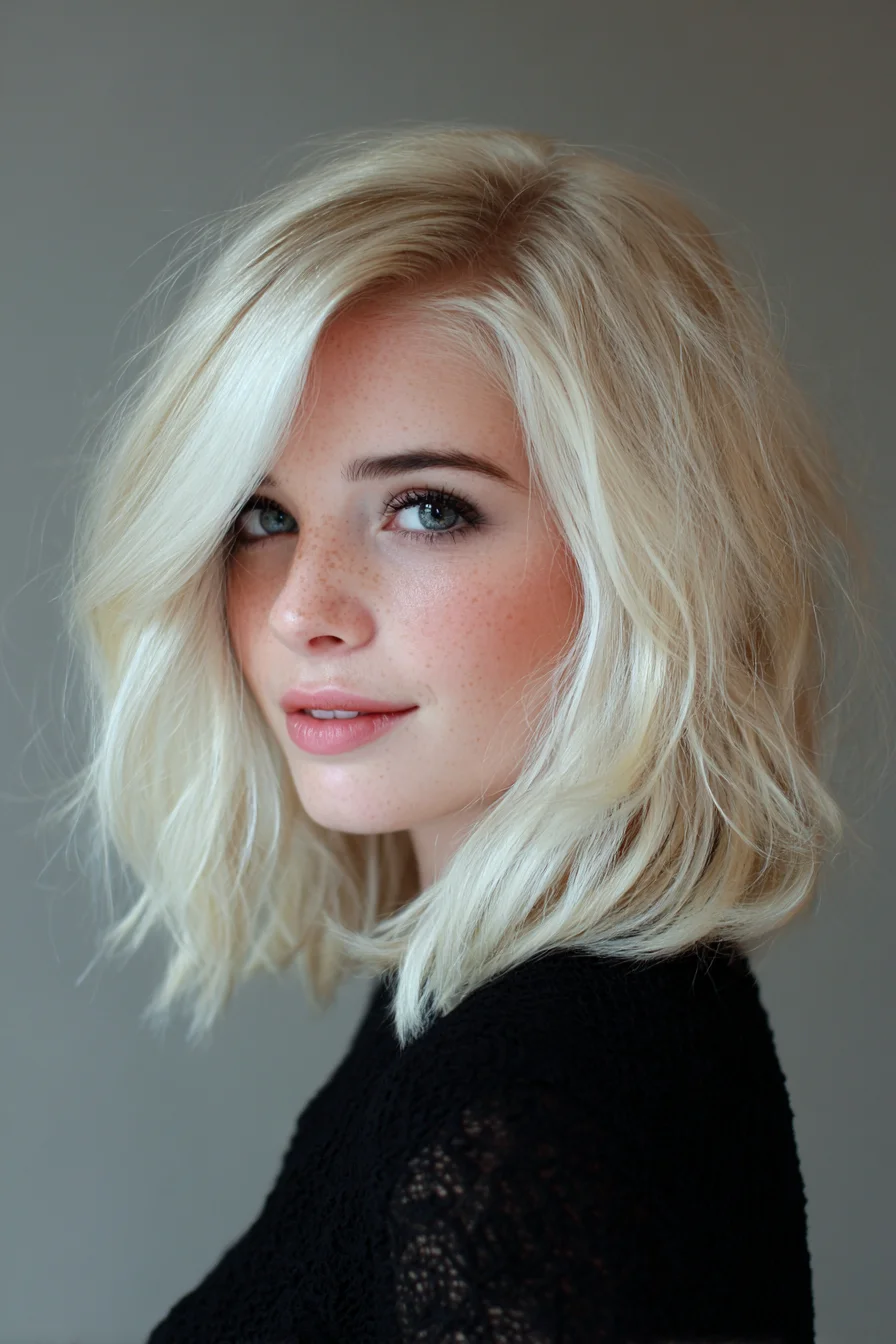 Textured Blunt Lob with Face-Framing Layers — Platinum Blonde
