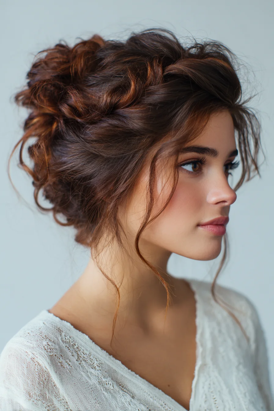 Textured Braided Crown Updo — Romantic Messy Bun for Medium to Long Hair