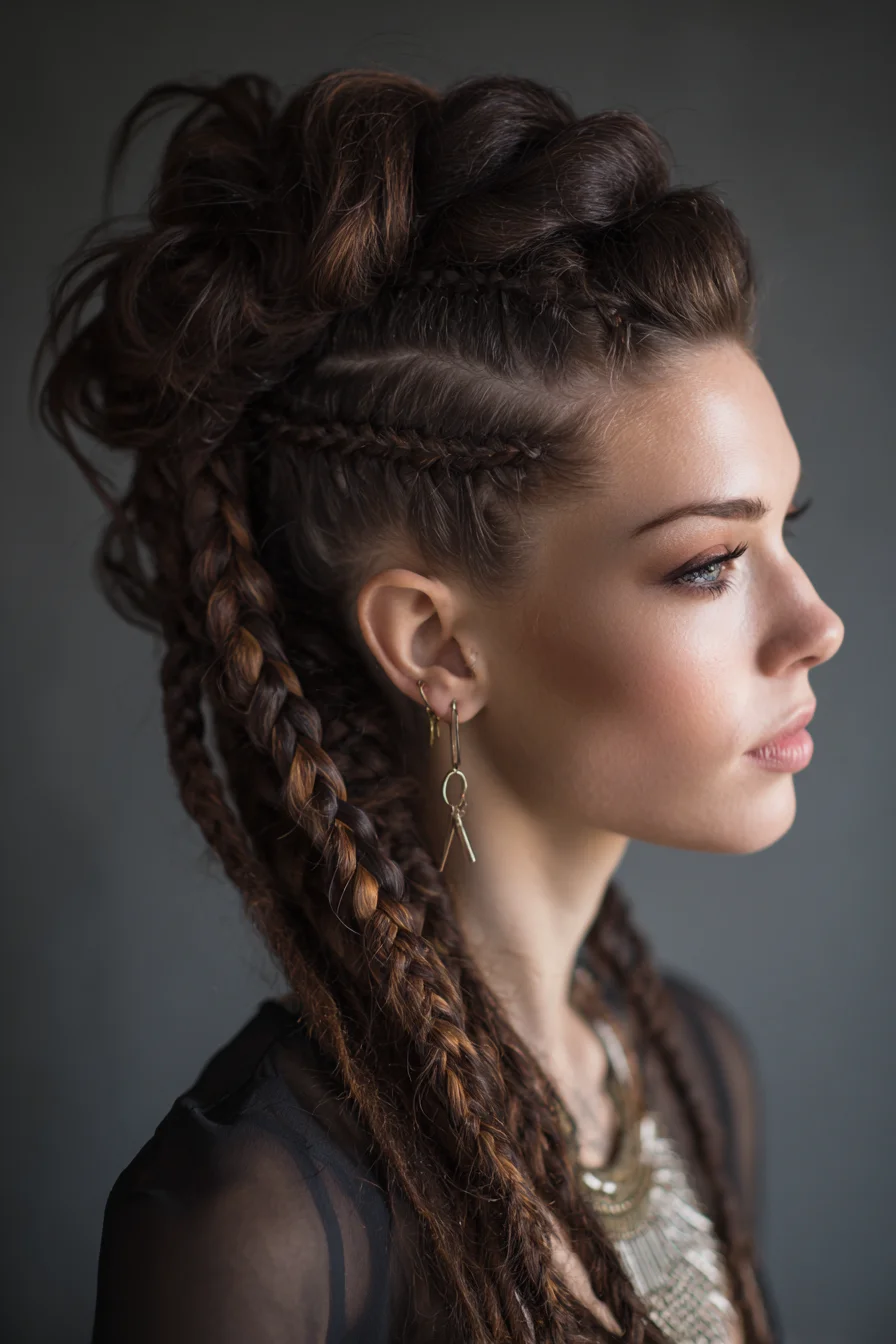 Textured Braided Mohawk with Tight Cornrows and Voluminous Top