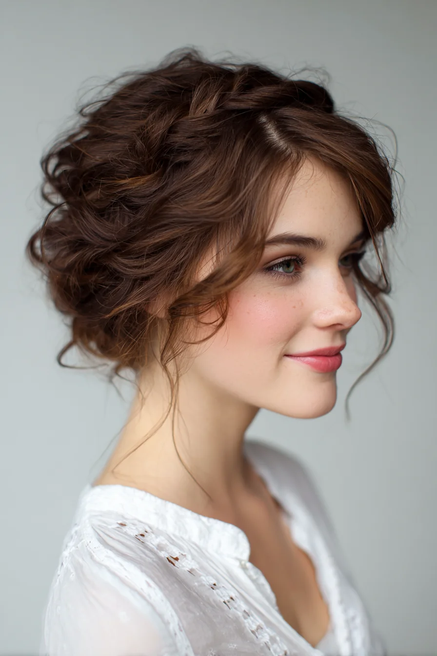 Textured Braided Romantic Updo with Face‑Framing Tendrils