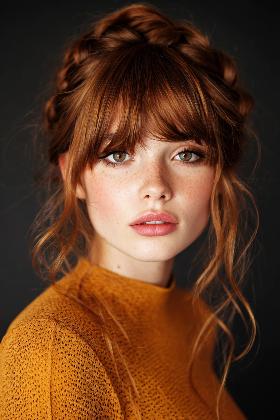 Textured Braided Updo with Curtain Bangs