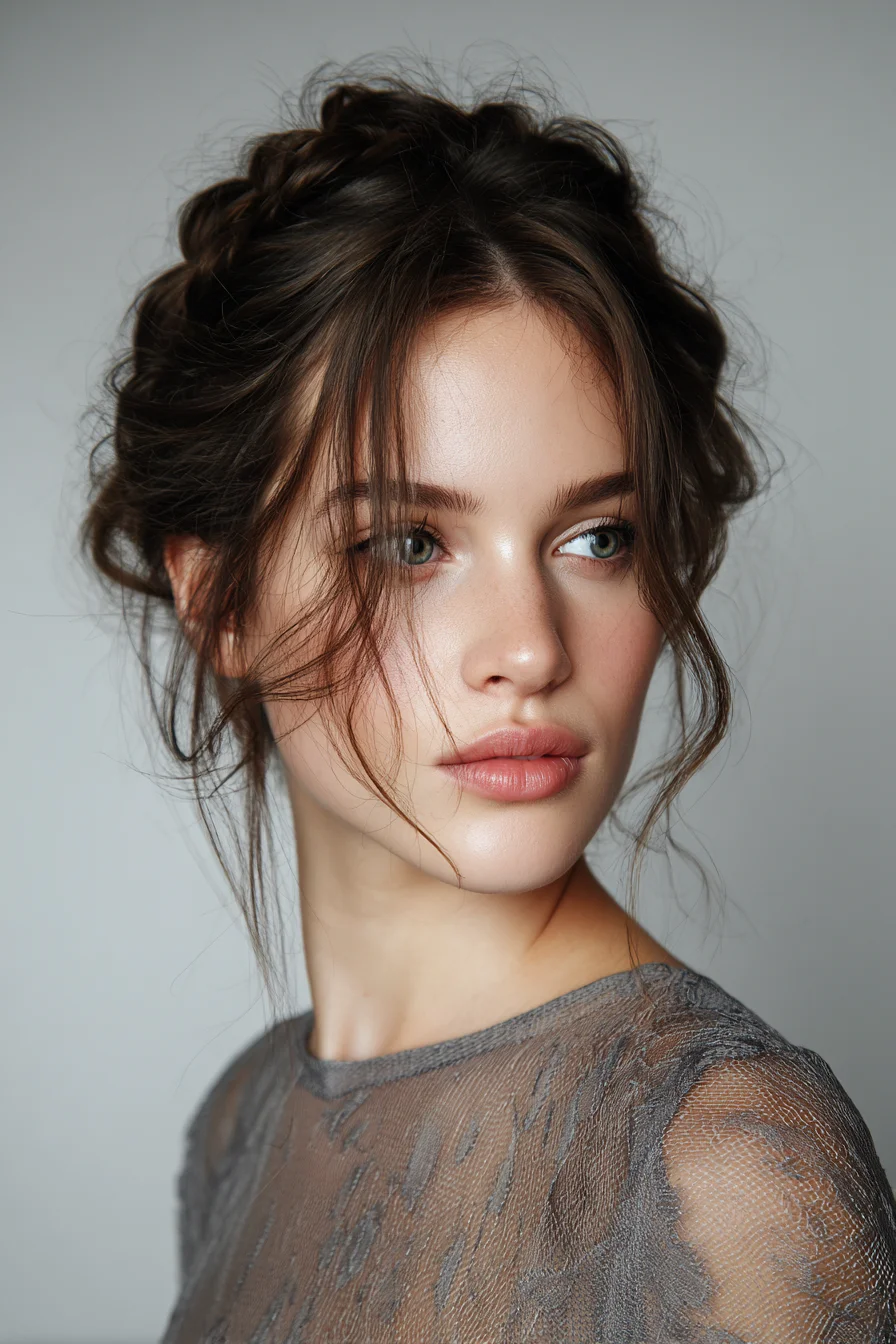 Textured Braided Updo with Face‑Framing Tendrils