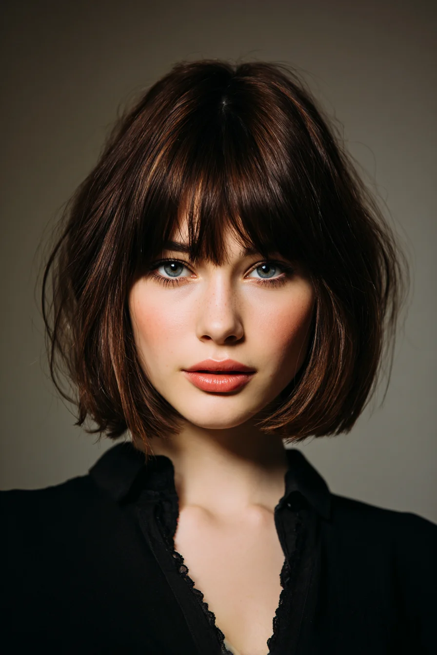 Textured Chin-Length Bob with Soft Blunt Fringe