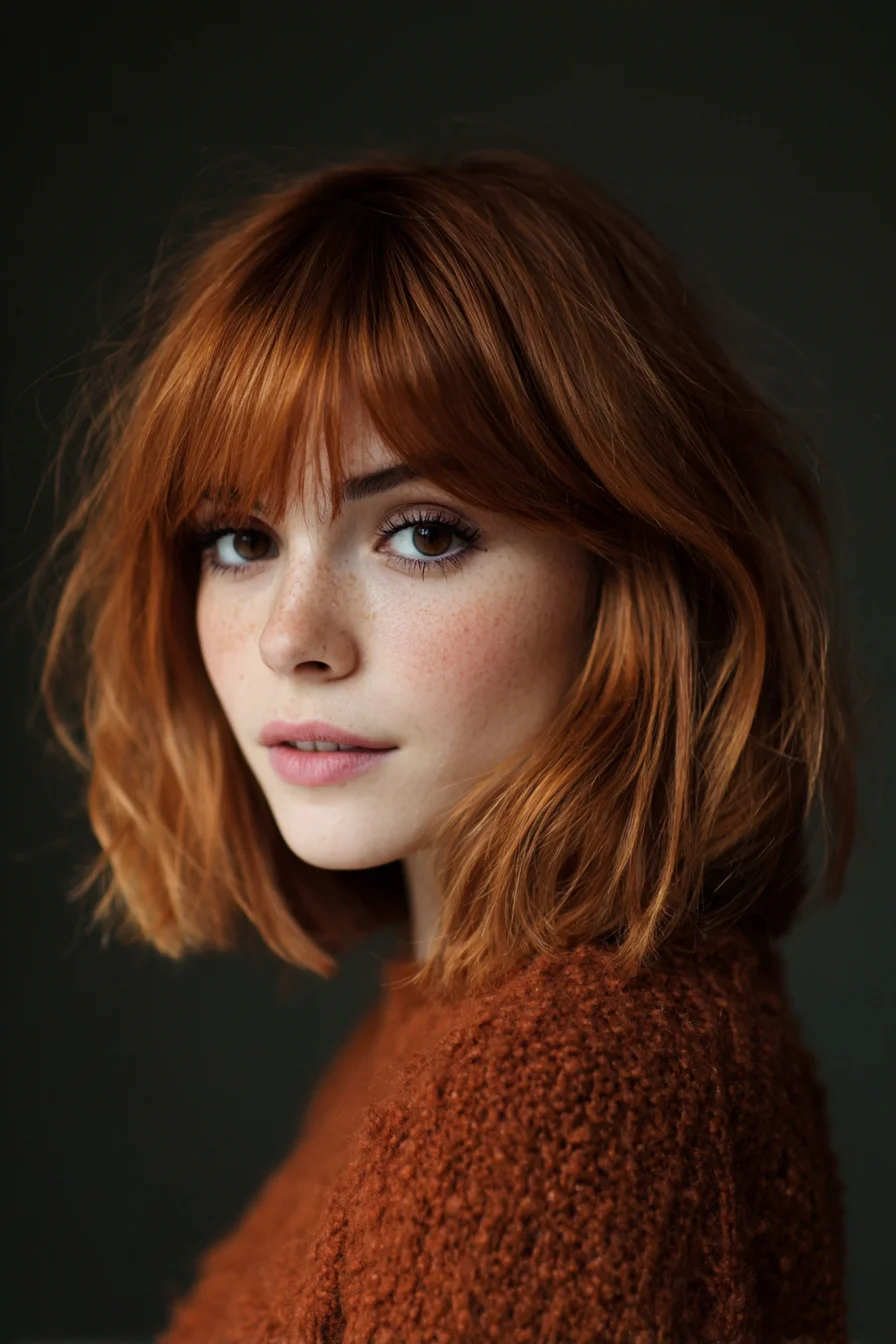 Textured Chin-Length Bob with Soft Curtain Bangs