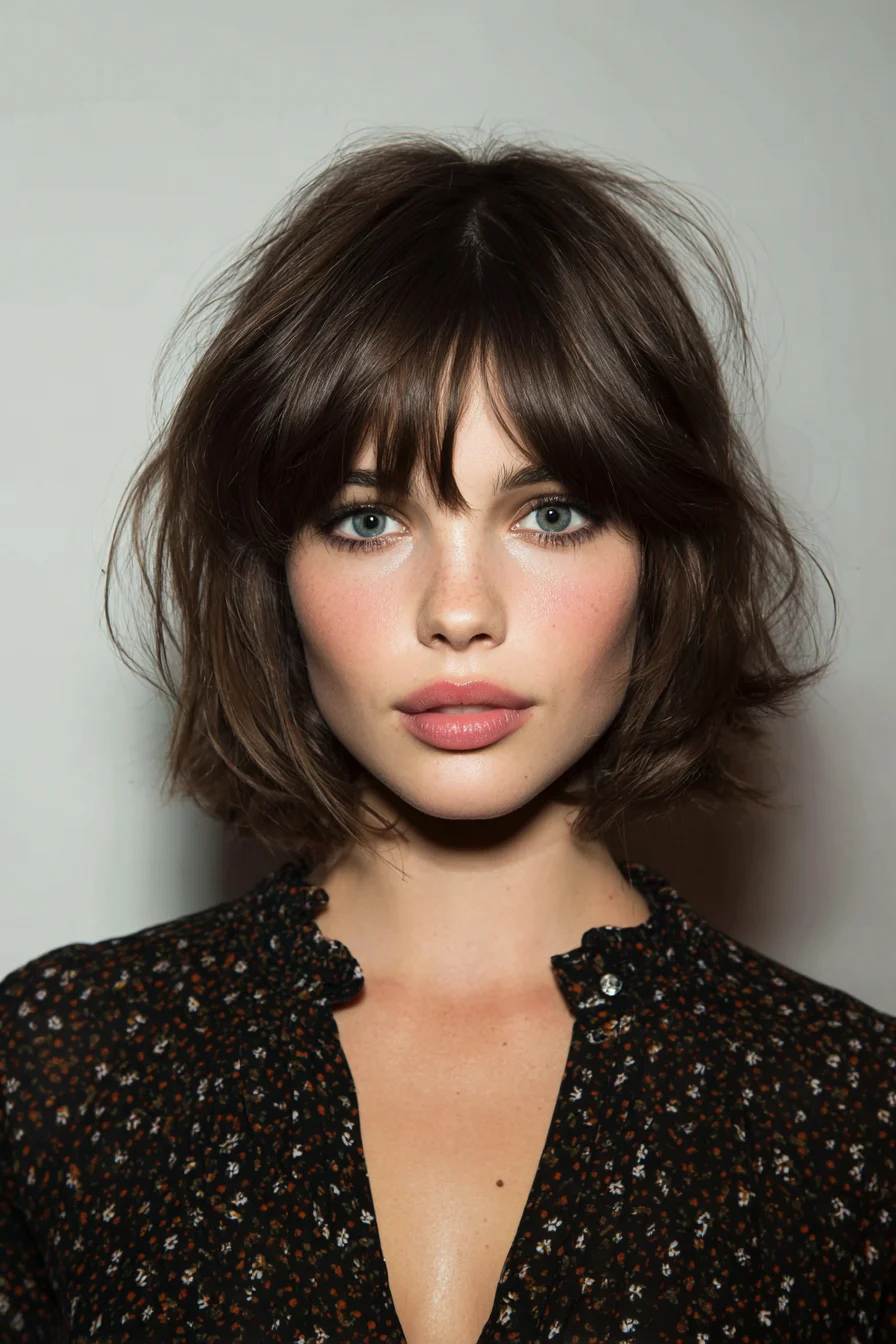 Textured Chin-Length Bob with Soft Curtain Bangs
