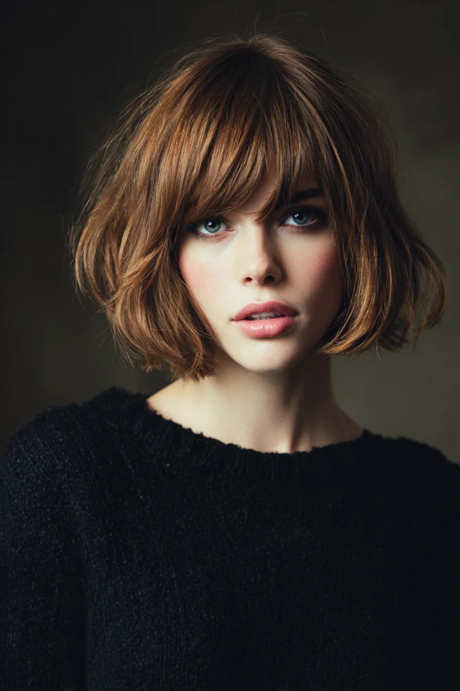 Textured Chin-Length Bob with Soft Fringe — Tousled Lob for Fine to Medium Hair