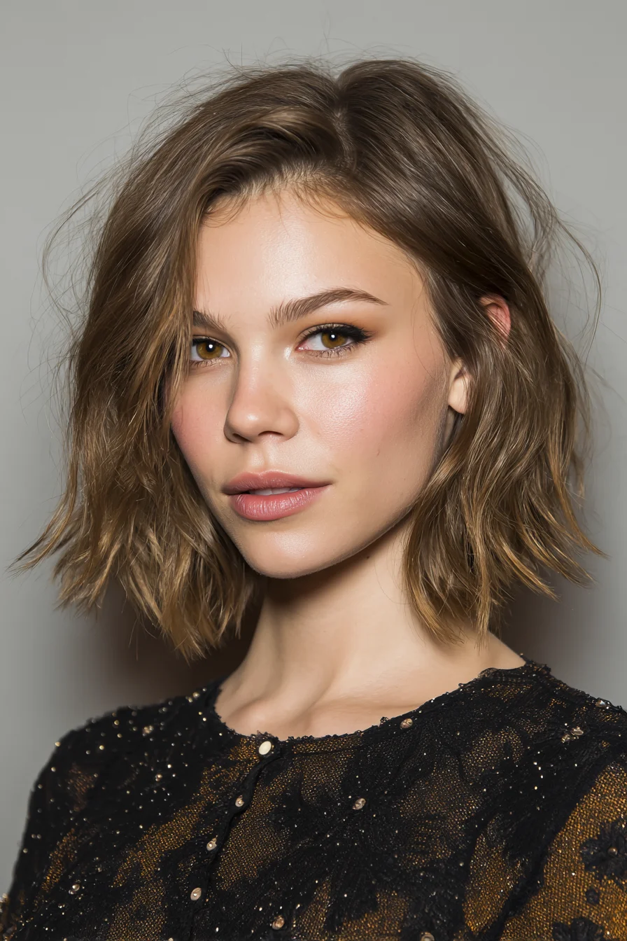 Textured Chin-Length Bob with Tousled Beach Waves