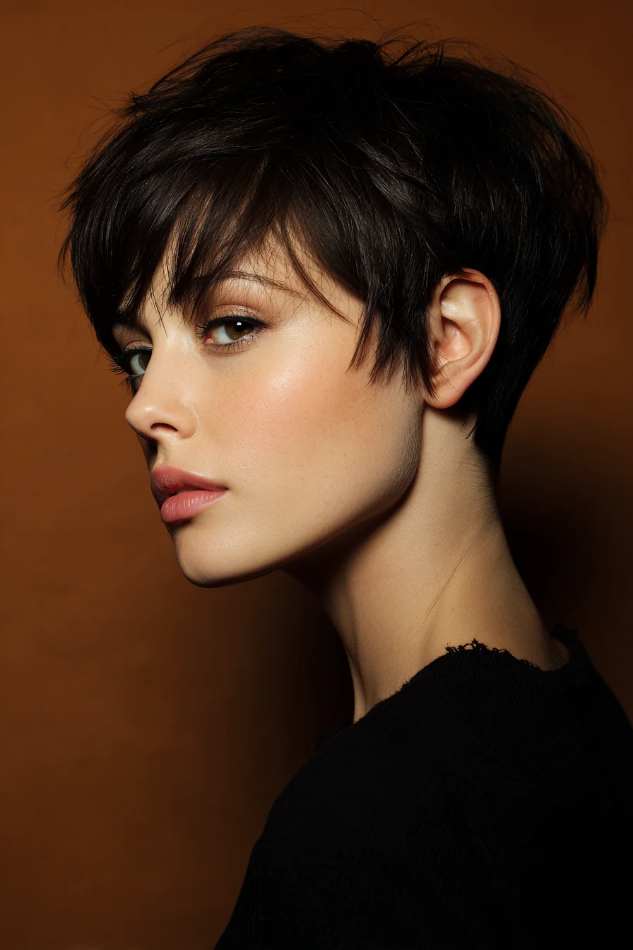 Textured Choppy Pixie Cut with Side-Swept Fringe
