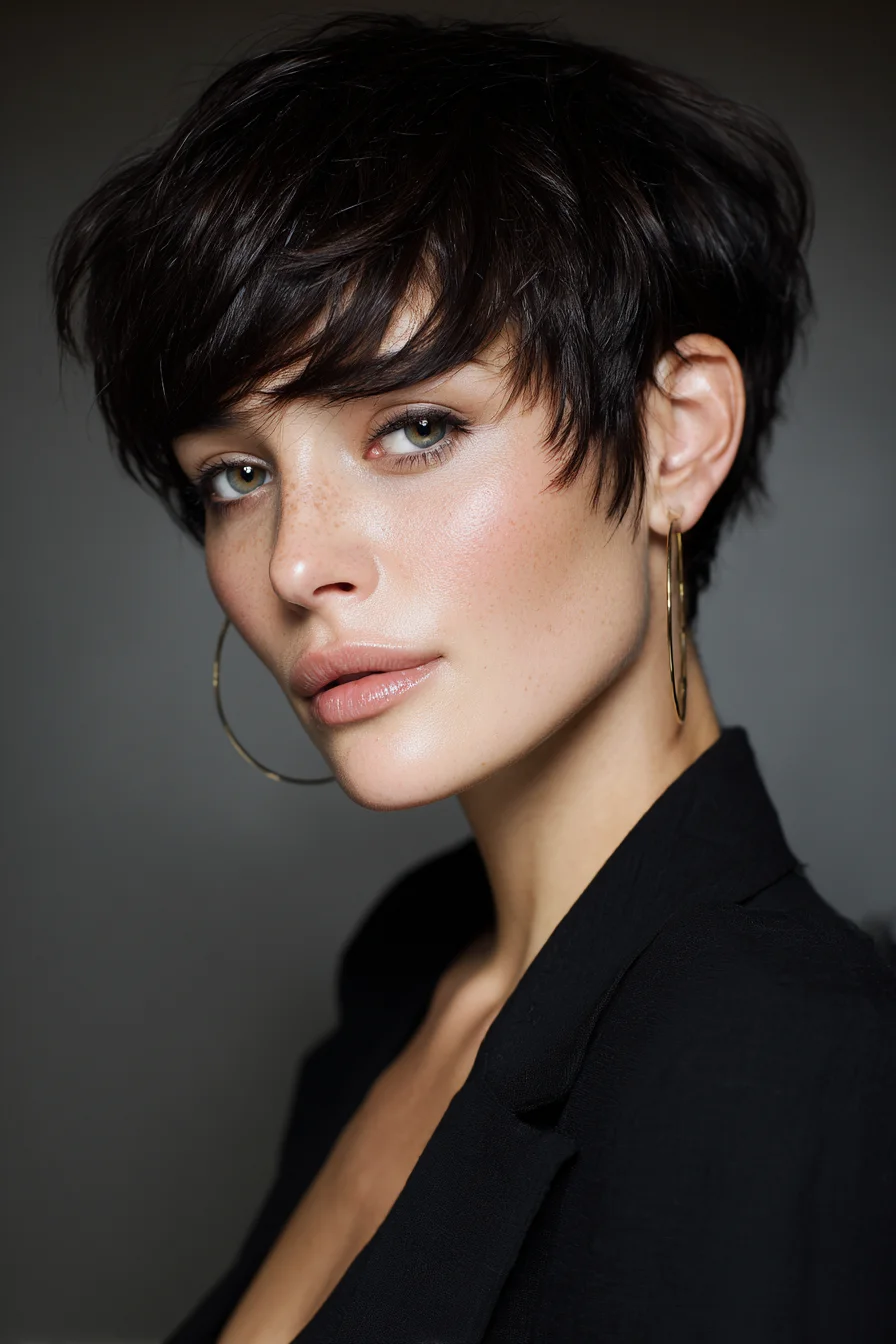 Textured Choppy Pixie Cut with Side‑Swept Fringe