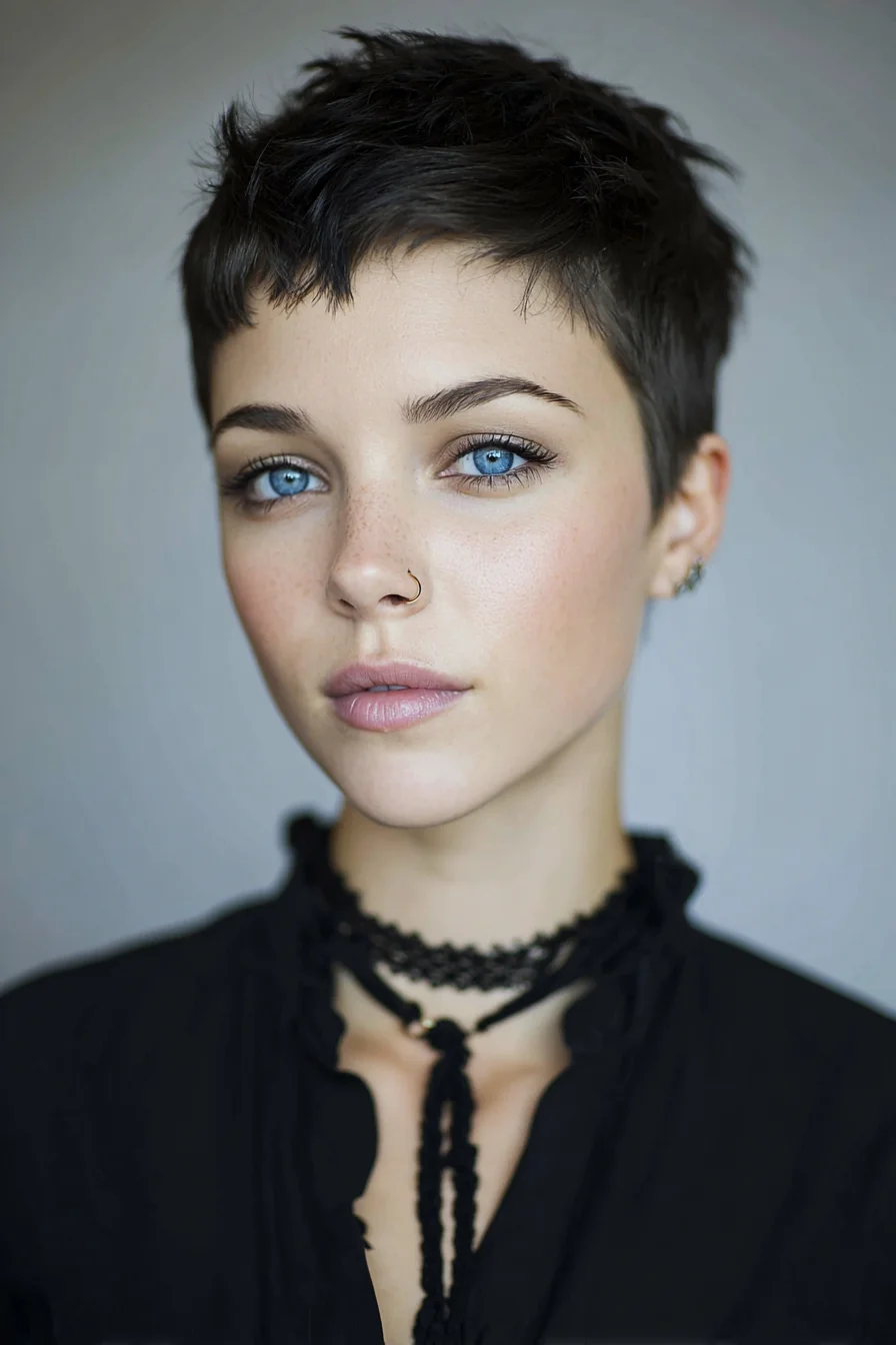 Textured Choppy Pixie with Cropped Fringe and Tapered Sides