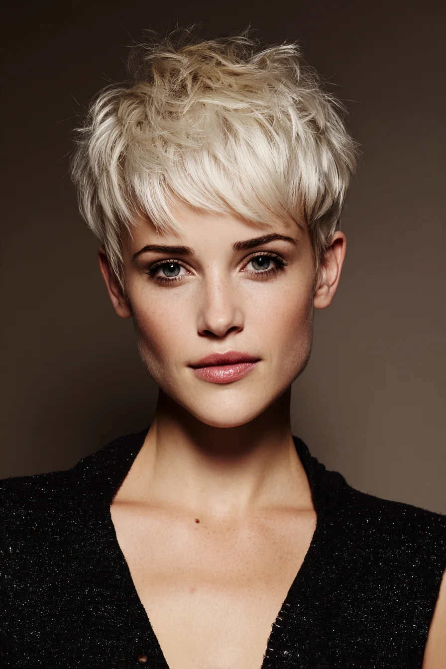 Textured Choppy Pixie with Soft Fringe - Short Layered Platinum Cut