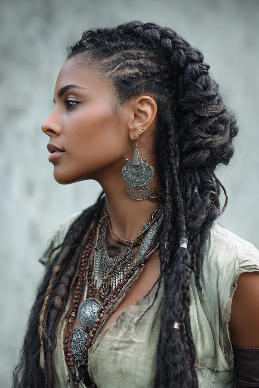 Textured Cornrow Mohawk with Thick Twists & Dread Accents