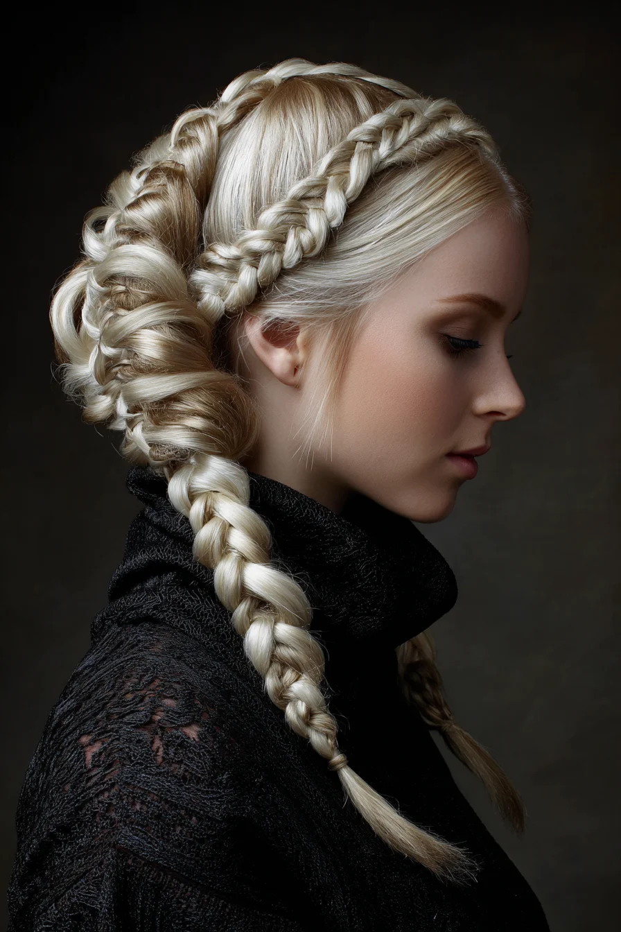 Textured Crown and Side Braids with Pancaked Rope Braid