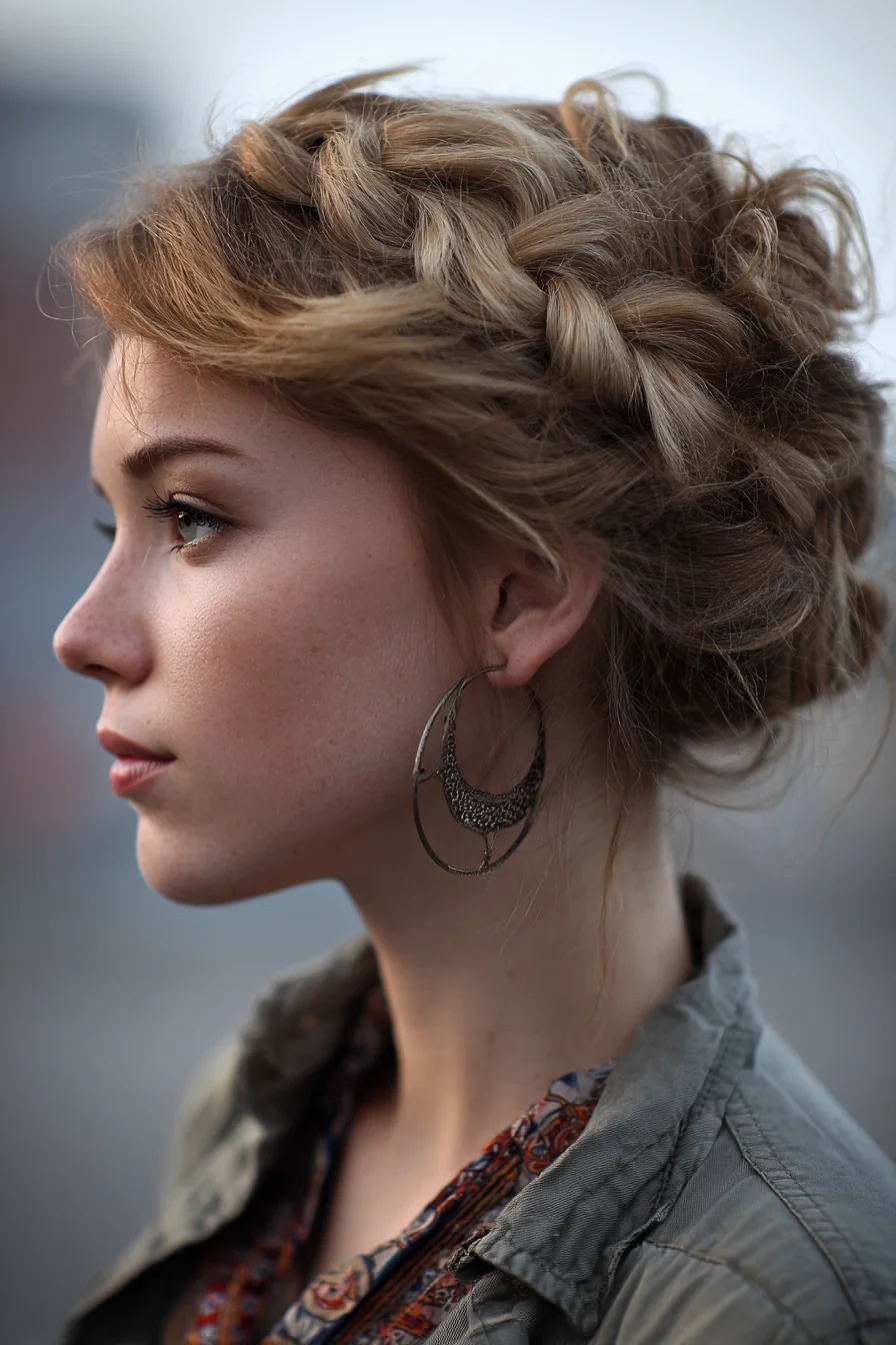 Textured Crown Braid Updo — Loose Boho Braid for Medium to Thick Hair