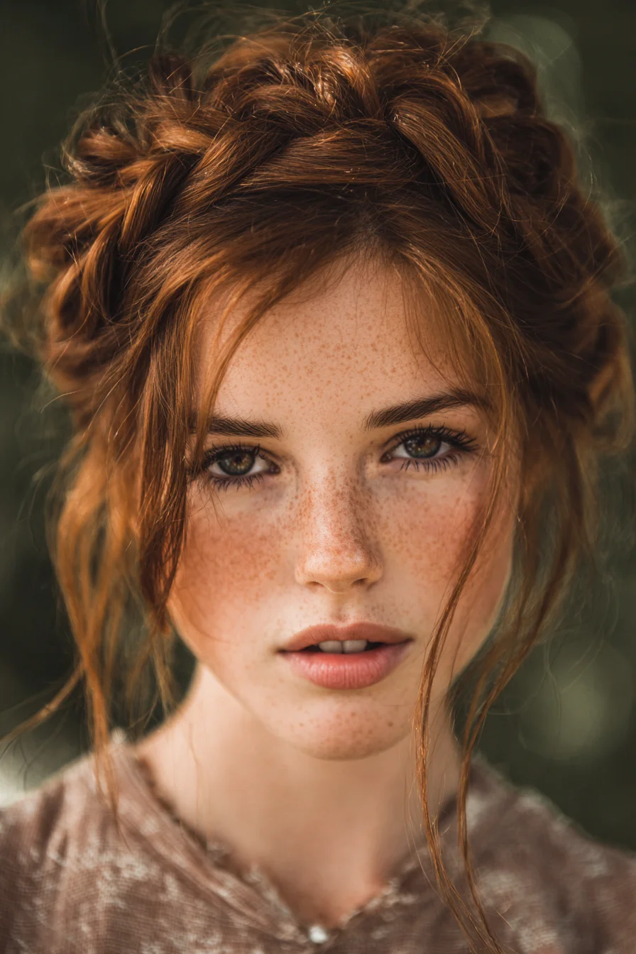 Textured Crown Braid Updo with Loose Face‑Framing Tendrils