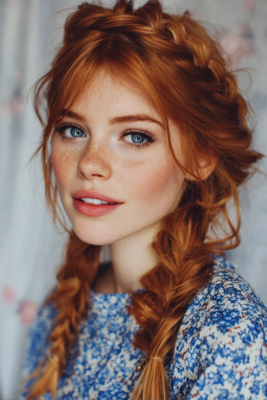 Textured Crown Dutch Braid with Loose Double Braids and Face‑Framing Pieces