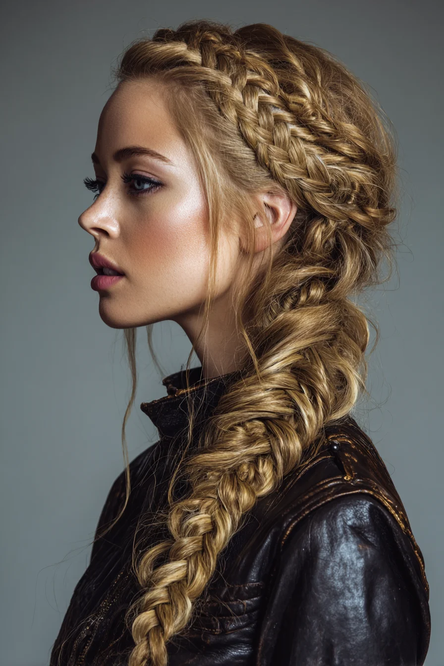 Textured Crown Dutch Braids Merged into a Chunky Fishtail Braid
